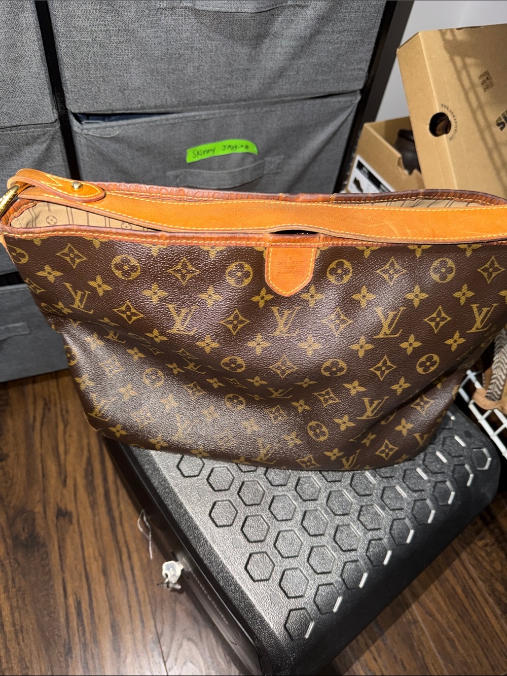 Louis Vuitton Brown Monogram Canvas Shoulder Bag with Tan Strap